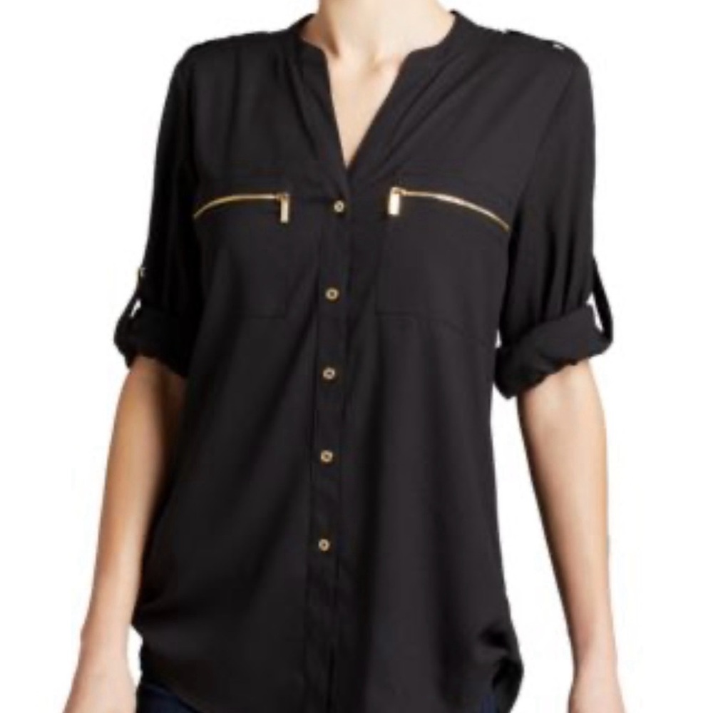 G by Guess Elegant Black Blouse with Gold Accents
